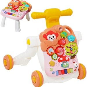 3 in1 Sit-to-Stand Learning Walker, First Steps Baby Walker,Baby Push Walker with Musical Play Table Early Education Activity Center Orange