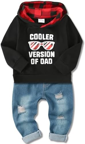 Amissz Baby Boy Clothes Toddler Boys Outfit 1-6T Infant Letter Printed Sweatshirt Fashion Long Sleeve Hoodie Tops Ripped Jeans Set 2PC