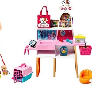 Barbie Doll (11.5-in Blonde) and Pet Boutique Playset with 4 Pets, Color-Change Grooming Feature and Accessories, Great Gift for 3 to 7 Year Olds, GRG90