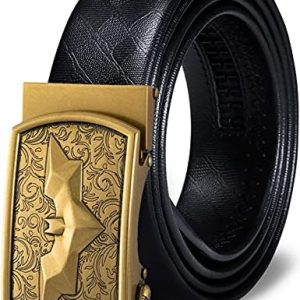Barry.Wang Mens Ratchet Belt,Genuine Leather Belt with Automatic Buckle Fashion Gift Set for Men