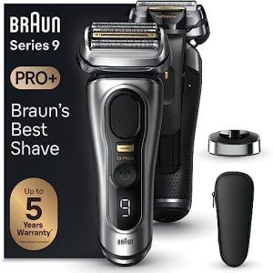 Braun Series 9 Pro Electric Shaver With 4+1 Head, ProLift Trimmer, Charging Stand & Travel Case, Sonic Technology, UK 2 Pin Plug, 9417s, Silver Razor, Rated Which Best Buy