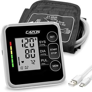 CAZON Blood Pressure Monitor Cuff Upper Arm Blood Pressure Machine Home Use BP Device Automatic Heart Pulse Rate Monitoring Meter with Cuff 22-40cm, 2×120 Sets Memory (Black)