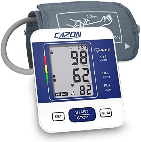 CAZON Blood Pressure Monitors Large Cuff Blood Pressure Machine Medical BP Monitor Upper Arm BP Cuff for Home Use Heart Rate Hypertension Monitor, Cuff 22-32cm LCD Display (Blue)