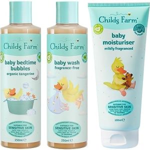 Childs Farm | Baby Regime Bundle | Baby Moisturiser 200ml, Baby Wash and Baby Bubbles 250ml | Suitable for Newborns with Dry, Sensitive and Eczema-prone Skin