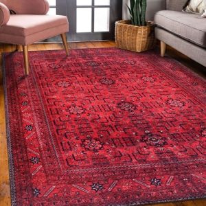 DAPHNE HOME DECOR Machine Washable Area Rugs For Kitchen, Bedroom, Dining Room and Living Room Non Slip Area Rugs | Soft Short Pile | Kid Pet Friendly Rug (Red - Terrarossa, 120X180 CM)