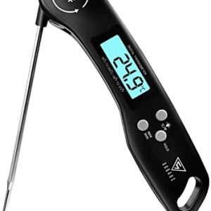 DOQAUS Digital Meat Thermometer, Instant Read Food Thermometer with Backlight LCD Screen, Foldable Long Probe & Auto On/Off, Perfect for Kitchen, BBQ, Water,Meat, Milk, Cooking Food (Black)