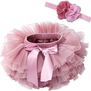 De feuilles Toddler Baby Girls Tutu Skirt with Diaper Cover Tulle Layered Bloomers and Headband Set