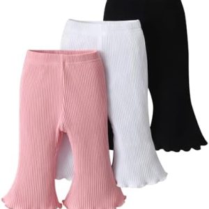 Derouetkia Baby Girl Solid Leggings Pants Pack of 3