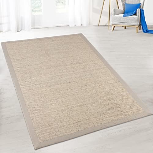 FLODI. Natural Fibre Woven Sisal Rug With Cotton Border (Marble, 160 x 230 cm) Braided Carpet Area Rug, Non-Slip Rug for Living Room, Bedroom, Hallway