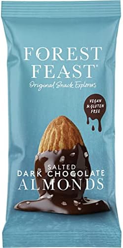 FOREST FEAST Salted Dark Chocolate Almonds 12 x 40g | Dark Chocolate Coated Salted Almonds with Real Belgian Dark Chocolate, Gluten Free High Protein Vegan Snack