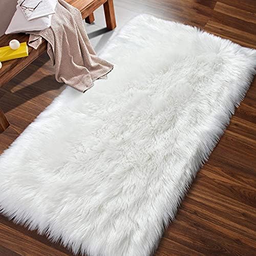 Faux Sheepskin Rug Fluffy Rug,Fluffy Area Small Rugs Shaggy Rugs for Bedroom Rug Fluffy Sofa Floor Carpet Home Decoration White Rugs (White 23.6 x 35.4 inch)