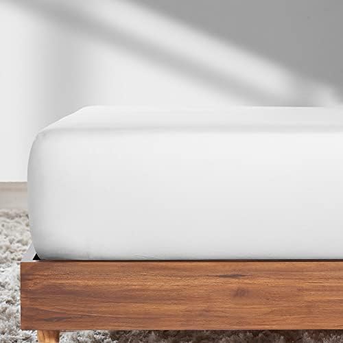Fitted Sheet King Size 100% Cotton Bed 150x200+30cm, Soft & Cooling Sateen King Size Fitted Sheets Fabric is like Egyptian Cotton (Bright White colour)