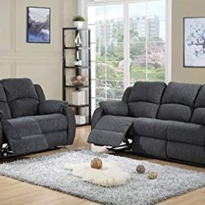 Furnishings For Less UK New Florida Fabric Sofa Suite | Manual Reclining Sofa Set 3 + 2 Seater Sofas High Back Grey