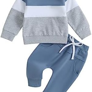 GNMKILUS Toddler Baby Boy Girl Clothes Long Sleeve Solid Color Sweatshirt Pullover Tops + Elastic Pants With Pockets 2 Piece Fall Winter Outfit Set Casual Tracksuit