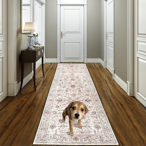 HNVNER Hallway Runner Rug 60x240cm Non Slip Rubber Backing, Washable Low Pile Kitchen Runners Floor Carpet Runner for Living Room Entryway Laundry