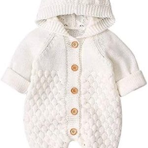 IBTOM CASTLE 3D Bear Ears Hooded Romper for Unisex Newborn Long Sleeve Knitted Sweater Jumpsuit Playsuit One-Piece Bodysuit Winter Warm Outerwear Onesies Sleepwear