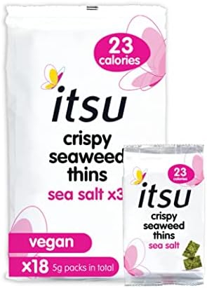 Itsu Sea Salt Flavour Seaweed Thins | Crispy seaweed | 5 g, 18 Count (Pack of 1) | Vegan, Low Calorie, Healthy Snack