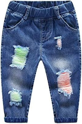 KIDSCOOL SPACE Baby Ripped Jean,Toddler Elastic Waist Distressed Denim Pants