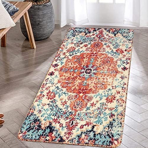 KIMODE Runner Rug Doormat 60 * 120cm,Boho Floral Medallion Oriental Distressed Area Rugs,Soft Faux Wool Non-Slip Entrance rug Washable Low-Pile Carpet for Kitchen Laundry Room Bathroom