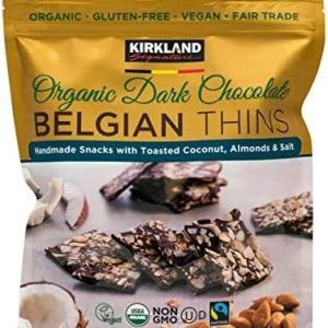 Kirkland Signature Dark Chocolate Belgian Thins Handmade Snacks with Toasted Coconut, Almonds & Salt, 500g