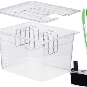 Kursinna 12QT Sous Vide Container with Lid, Fixed Rack, Kitchen Tong, Heat-Resistant Sleeve, BPA Free Container Fit Anova, Breville Joule, Instant Pot and Most Sous Vide Cooker(12-QT Container Kit)