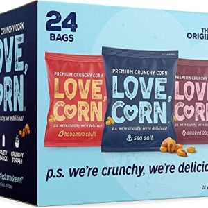 LOVE CORN Variety Pack (8x Sea Salt, 8x BBQ, 8x Salt & Vinegar 20g) – Healthy Snacks Ideal for Gluten Free & Vegan Diets – Low Sugar Alternative for Crisps, Mixed Nuts & Pretzels – Perfect To Graze On