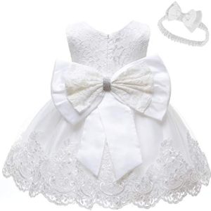 LZH Baby Girls Lace Dress Bowknot Flower Dresses Wedding Pageant Baptism Christening Tutu Gown 0-24 Months