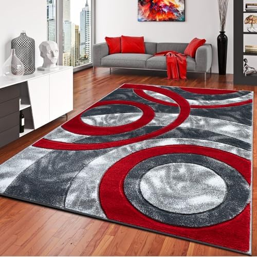 Living Room Rugs Large- Luxury Classical Circle Design Dense Pile Carpet Runner for Hallway Non Slip Washable Area Rug Kitchen Floor Red - 120 x 170 cm