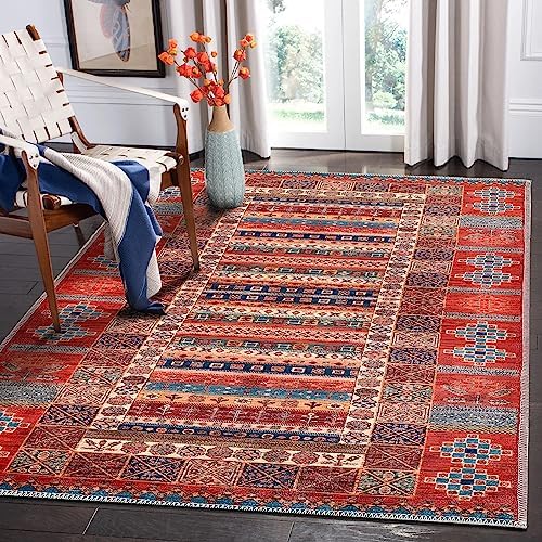 NETLINE HOME Machine Washable Area Rugs For Kitchen, Bedroom, Dining and Living Room | Kid Pet Friendly Rug | Oriental Design Carpet | Low Pile | Non Slip (Red Multicolor, 160X230 CM)