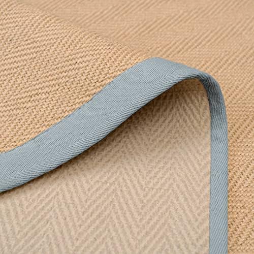 Natural Sustainable Grey Blue Cotton Border Herringbone Jute Area Rug Soft Durable Flatweave Mat Sisal Living Room Entrance Kitchen Hallway Carpet Rugs 160cm x 230cm