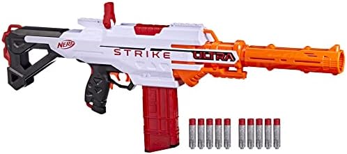 Nerf Ultra Strike Motorized Blaster, 10 Nerf AccuStrike Ultra Darts, 10-Dart Clip, Compatible Only with Nerf Ultra Darts