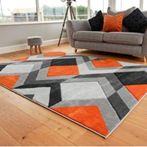 New Small Large Orange Silver Grey Geometric Design Area Rugs Mats (160x220cm)