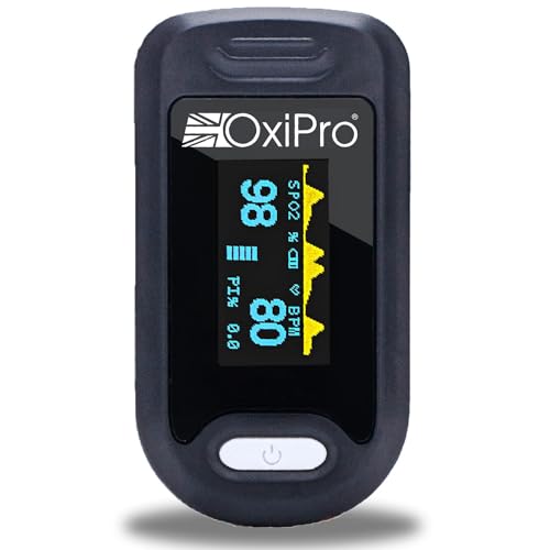 OxiPro OX2 - CE Certified - MHRA Registered Pulse Oximeter / Blood Oxygen Monitor - Finger Oxygen Saturation Monitor / SATS Monitor SpO2 for Adults and Child - UK Approved Medical Device