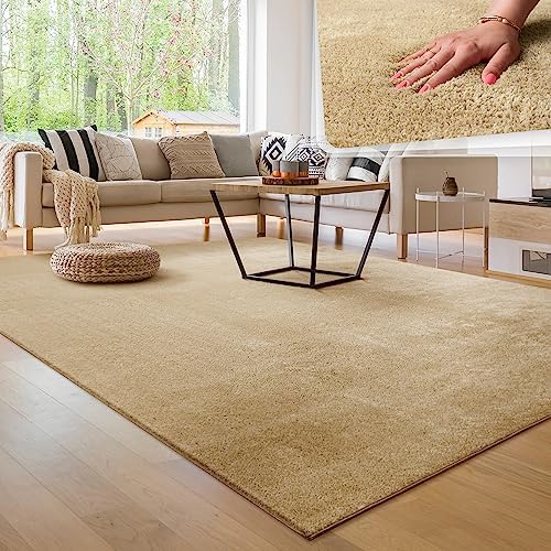 Paco Home Living Room Rug Fluffy Washable in Short Pile Soft, Size:80x150 cm, Colour:Beige