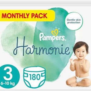 Pampers Baby Nappies Size 3 (6-10 kg / 13-22 lbs), Harmonie, 180 Nappies, MONTHLY SAVINGS PACK, Premium Cotton