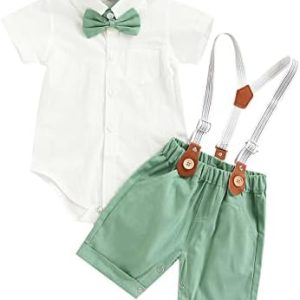 PanLidapan Toddler Kid Baby Boys 2Pcs Outfit Summer Short Sleeve Lapel Bow-tie Button-Down Shirt Romper Top Elastic Sling Shorts Set