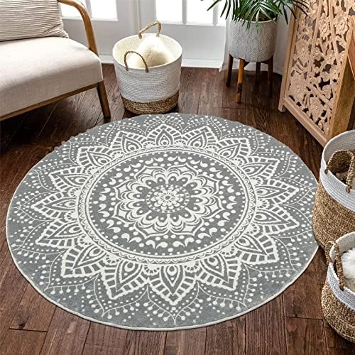 Pauwer Large Round Area Rugs for Living Room 160 cm Soft Plush Fluffy Bobo Carpet Rug Non Slip Machine Washine Bedside Floor Rug for Bedroom,Dark Grey