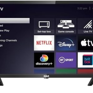 RCA Roku TV 24" Smart TV, 24 Inch HD TV with Apple TV+ BBC Netflix Freeview, DVB-T2/T Dolby Audio 3 x HDMI 1 x USB Port, Ideal Large Screen TV for Small Lounge or Kitchen