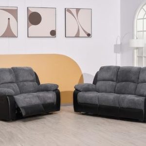 Rio Recliner Black/Grey Jumbo Cord Fabric 3+2+1 Seater Sofa Set - For Living Room Furniture - 3 Seater Sofa 2 Seater Sofa Settee Armchair - Cheap Couches 2679 (3+2 Seater Sofa)