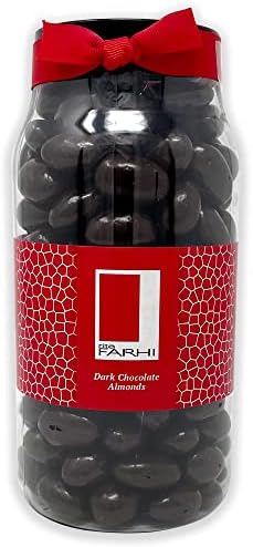 Rita Farhi Dark Chocolate Covered Almonds in a Ribbon Gift Jar | Vegetarian and Chocolate Gift - Assorted Chocolate Coated Nuts - 770 g - Palm Oil Free