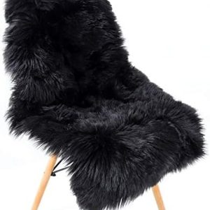 SXYHKJ Faux Sheepskin Rugs, Soft Fluffy Faux Chair Cover Hairy Washable Carpet Non Slip Mats for Chair Bed Sofa Floor with Extra Long Wool (Black, 60 x 90 cm)