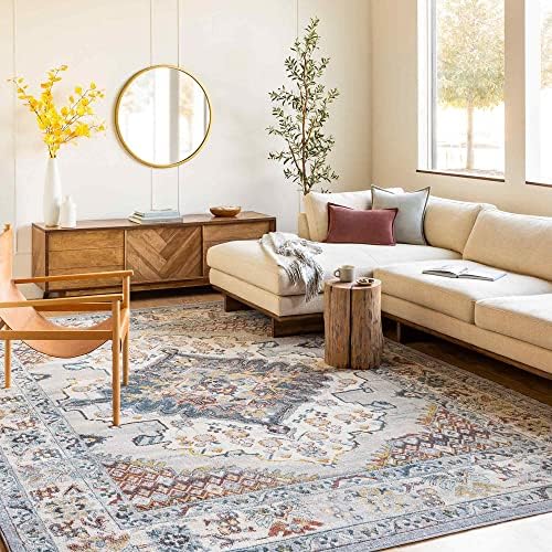 Surya Casablanca Vintage Rug - Area Rugs Living Room, Hallway Floor, Kitchen, Traditional Multicoloured Boho Rug, Easy Care Pile, Bohemian Large Rug 157x213cm Taupe, Blue and Grey Rug