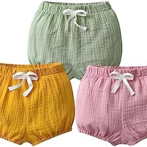 Tearfuty Baby Girls Cotton Linen Blend Summer Shorts (Pack of 3)