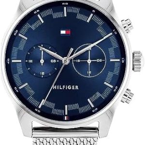 Tommy Hilfiger Multi Zifferblatt Quarz Uhr für Herren mit Silbernes Edelstahl-Mesh-Gliederarmband - 1710420