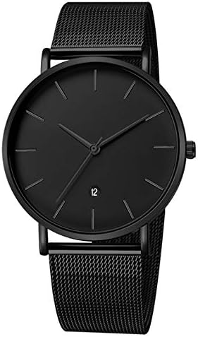 Unendlich U Mens Black Watch Ultra Thin Minimalist Fashion Luxury Wrist Watches with Digital Calendar, Business Waterproof Casual Quartz Watch with Stainless Steel Mesh Band