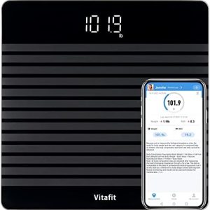 Vitafit Smart Digital Body Weight Bathroom Scale for Weighing and BMI via Smartphone App, Anti-Slip Safety Design, Clear LED Display and Batteries Included, Black
