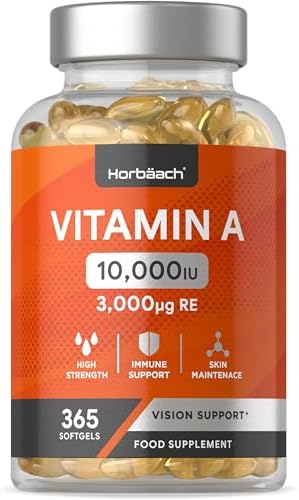 Vitamin A Capsules 10,000iu | 365 Count | High Strength Immune, Skin and Vision Support Supplement | by Horbaach