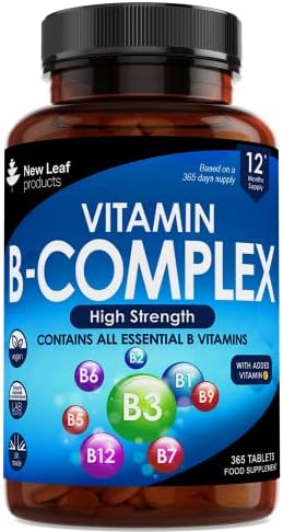 Vitamin B Complex - 365 Small Tablets (One Year Supply) High Strength All 8 B Vitamins B1-B2-B3-B5-B6-B12, Biotin, Folic Acid and Vitamin C - Reduction of Tiredness, Energy & Immune Support - UK Made