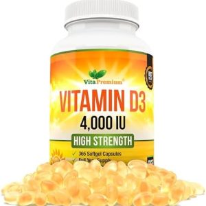 Vitamin D 4,000 IU Softgels, Maximum Strength Vitamin D3 Supplement, 365 Easy to Swallow Tablets - Full Year Supply