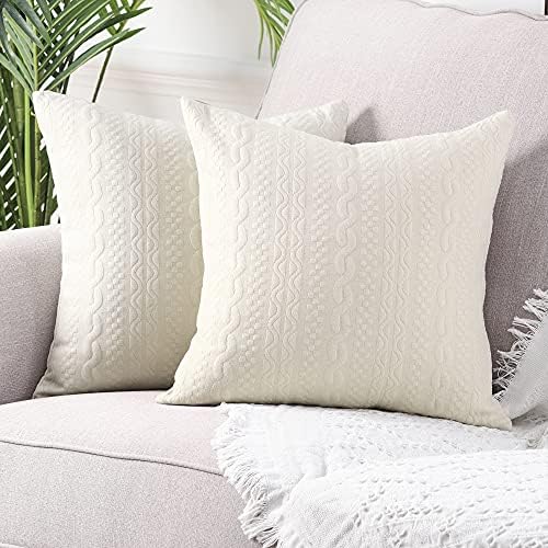 YAERTUN Pack of 2 Super Soft Decorative Throw Pillow Cases Square Cushion Covers Pillowcases for Couch Sofa Bedroom Car Modern Embossed Patterned,18 x 18 inch,Beige